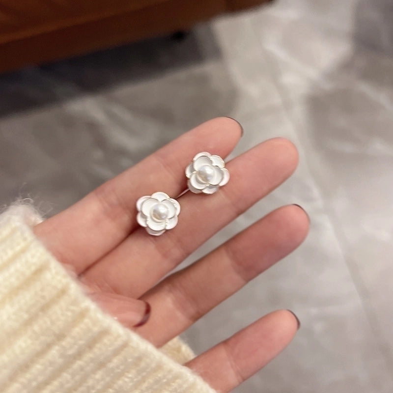 3 Pieces Sweet Heart Shape Rose Flower Inlay Imitation Pearl Alloy Rhinestones Earrings