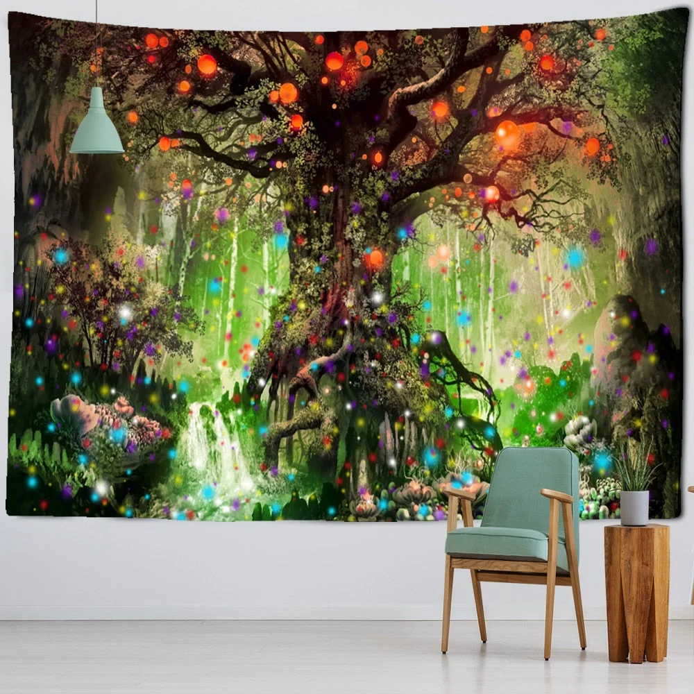 Lantern Tree Of Life Tapestry Wall Hanging Psychedelic Witchcraft Mystery Tapiz Hippie Good Luck Background Cloth Home Decor