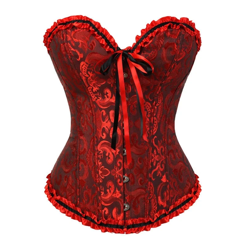 overbust corset sexy lace plus size erotic zip floral women bustier corset lingerie tops brocade victorian fashion DropShipping