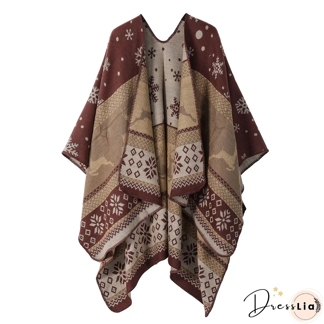 Ethnic style shawl, women's outfit, double-sided imitation cashmere scarf, blanket cape, autumn and winter Christmas day cape, thickened