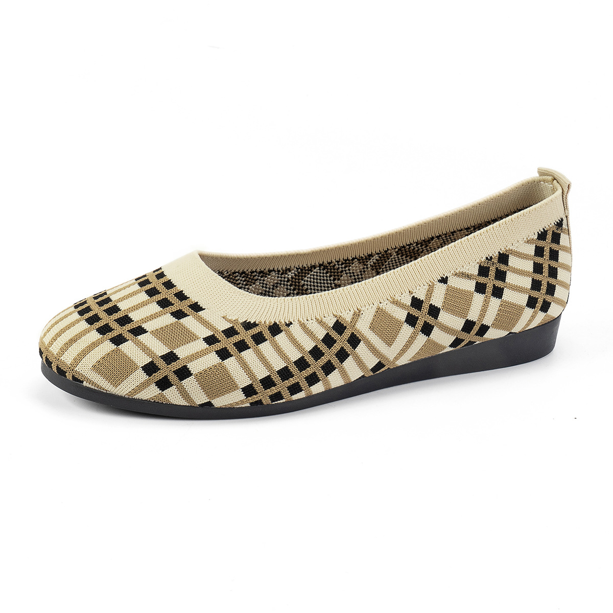 Senior Women Casual Fashion Plaid Print Flats Shoes 