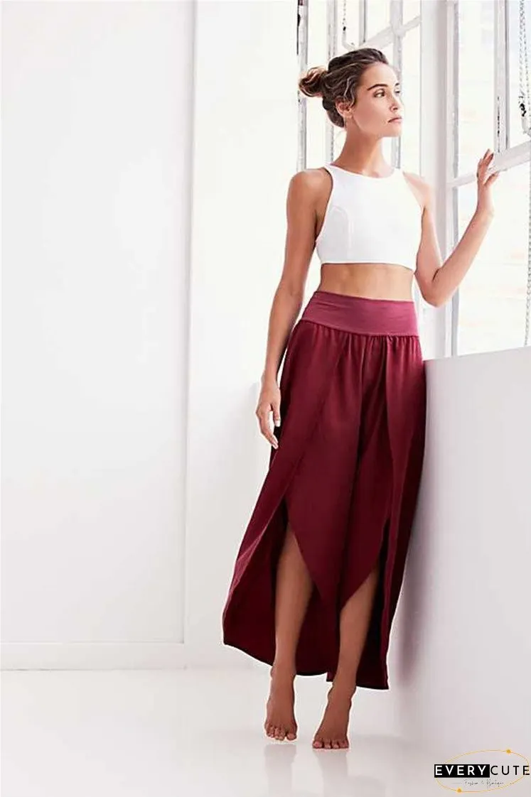 Solid Color Wide Leg Split Bottom Casual Pants
