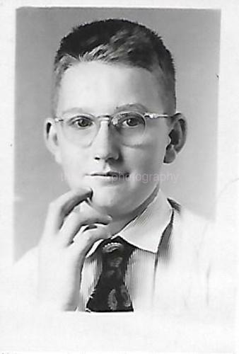 SCHOOL BOY Small Found Photo Poster painting bwOriginal Portrait VINTAGE 13 23 X