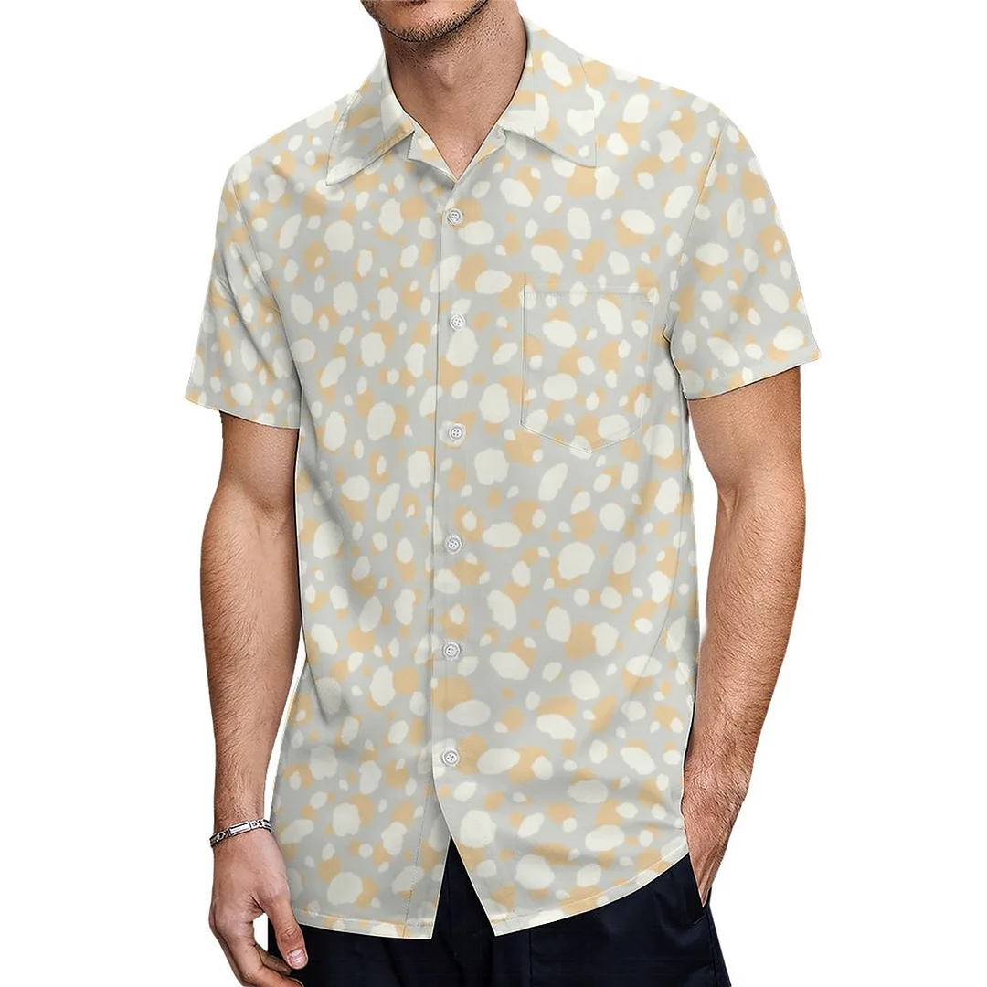 Cool Brown White Camo Abstract Animal Spot Hawaiian Shirt Mens Button Down Plus Size Tropical Hawaii Beach Shirts