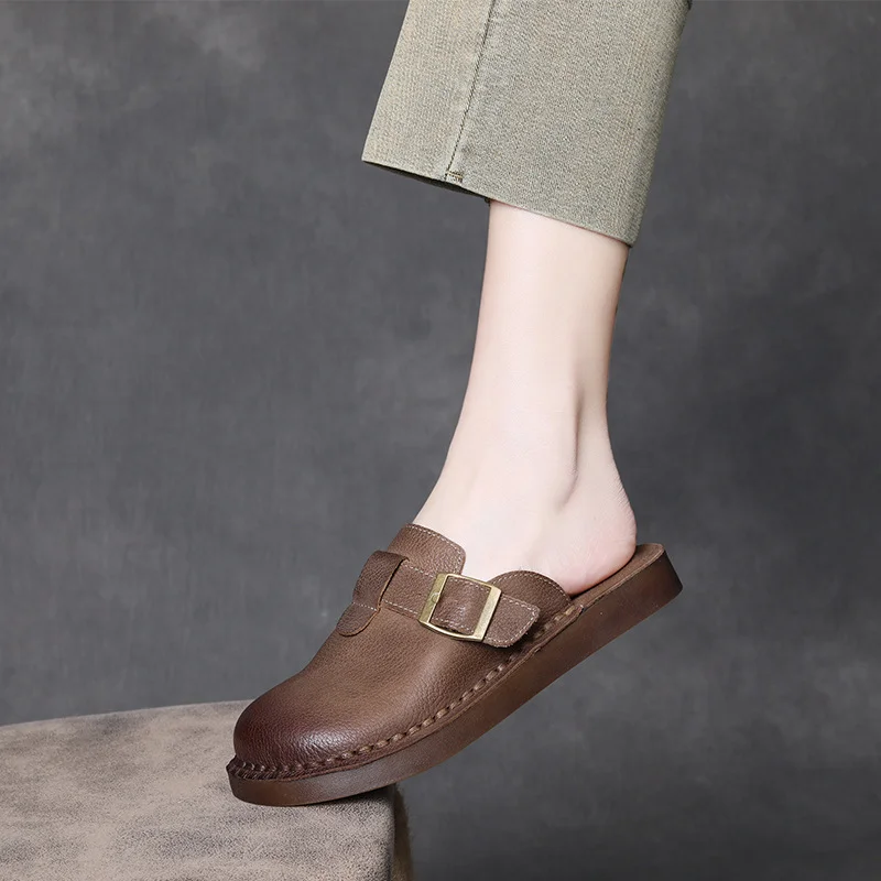 Yyvonne Cowhick Retro Birken Shoes Half-Slippers Women Thick Summer New Lazy Outside Wearing Bag Head Slippers