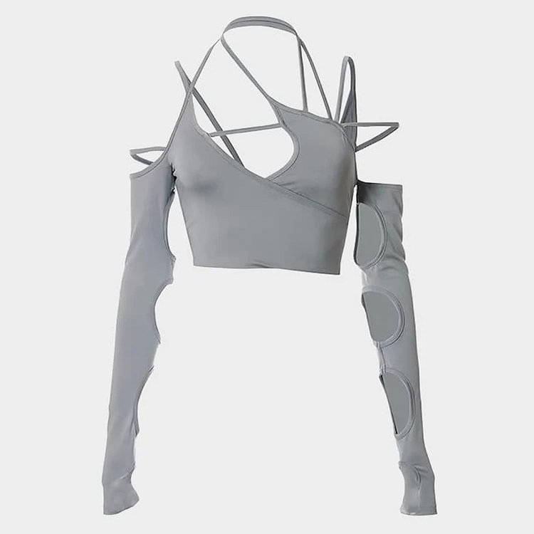 Irregular Hollow Out Long Sleeves Top - Modakawa Modakawa