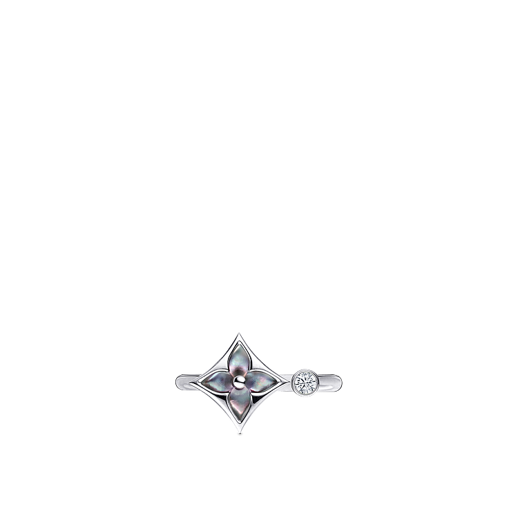 Color Blossom Mini Star White Gold, Gray Mother-of-Pearl and Diamond Ring
