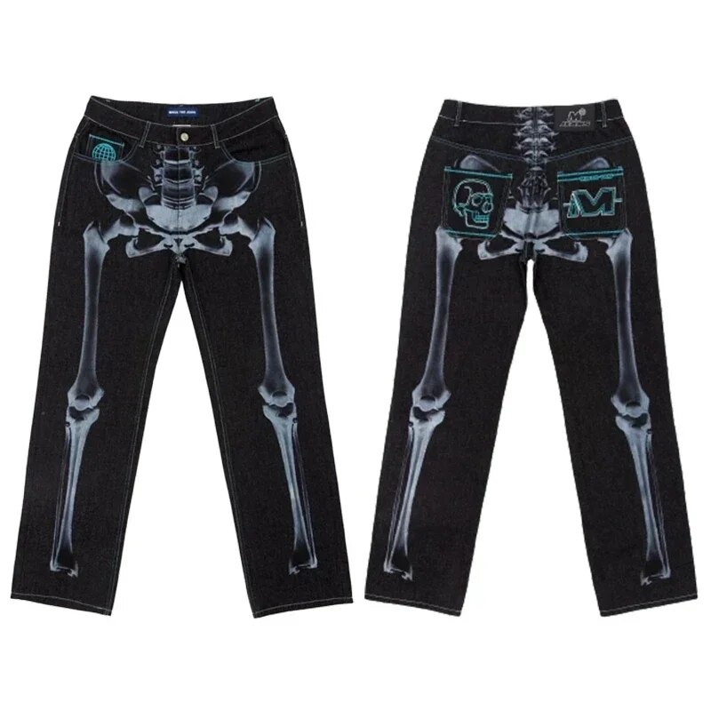 Gamistine fall outfits Y2K Jeans Harajuku Retro Elephant Graphic Baggy Jeans Blue Pants Women New Punk Rock Hip Hop Gothic Wide Leg Trousers Streetwear