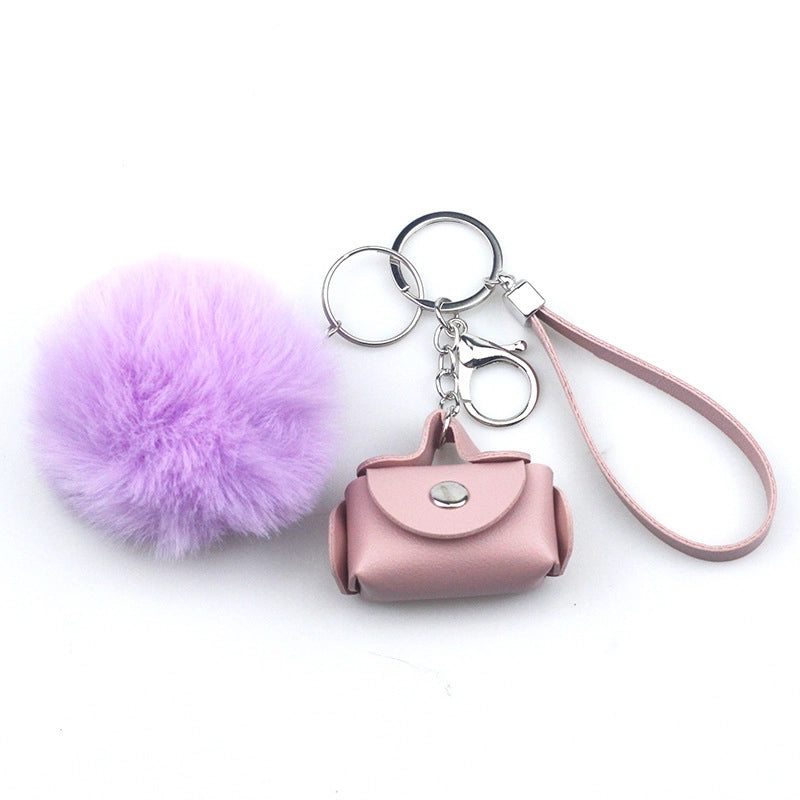 Lady Minimalist Solid Color Pu Leather Keychain