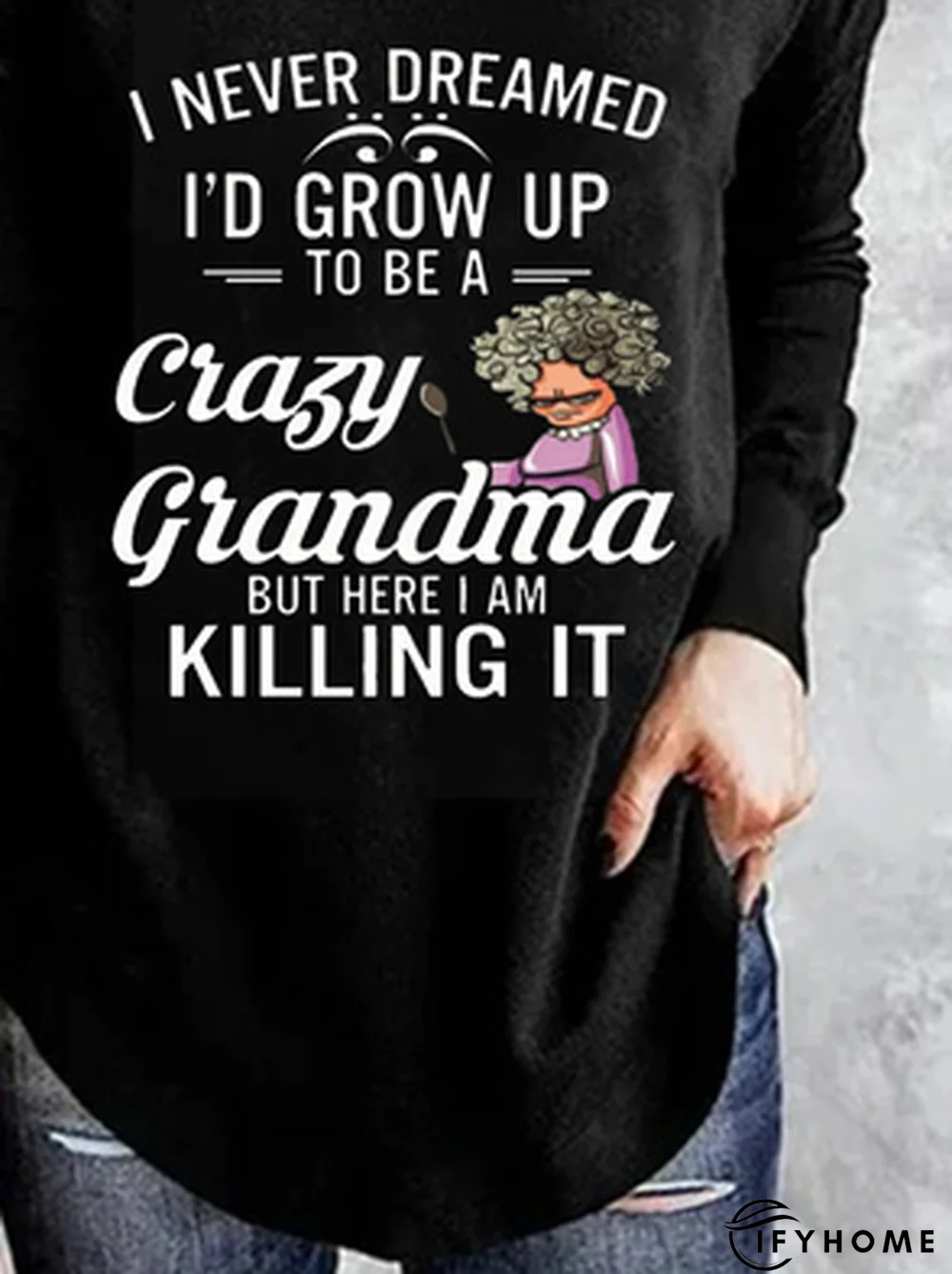 Letters Long Sleeve V Neck Casual Tunic T-Shirt | IFYHOME