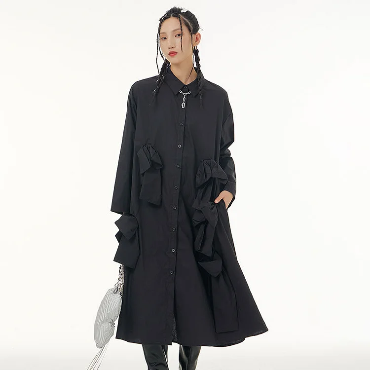 Loose Plaid Lapel Long Sleeve Midi Dress - yankia
