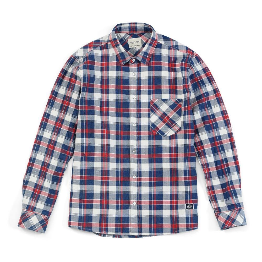 SIMWOOD 2021 Autumn New Vintage Denim Plaid Shirts Men Indigo Casual Plus Size High Quality Shirt 100% cotton shirt SJ170641
