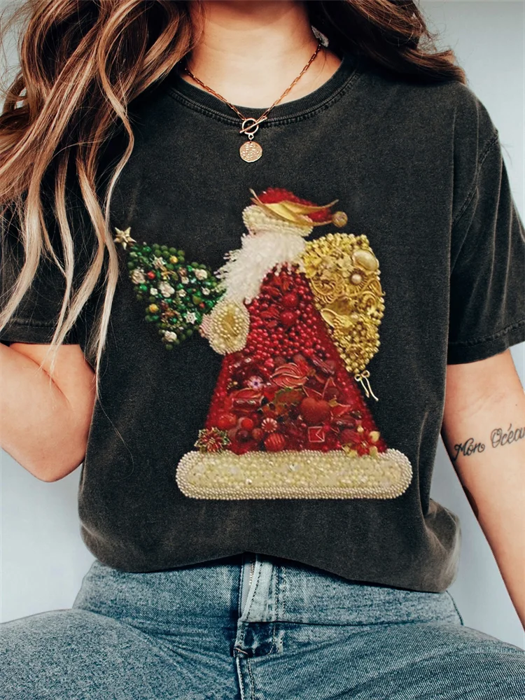 Christmas Santa Claus Jewel Art Vintage T Shirt