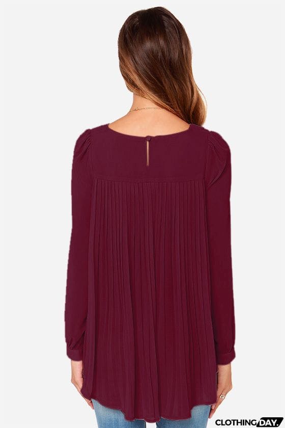 Full Size Round Neck Back Pleated Blouse