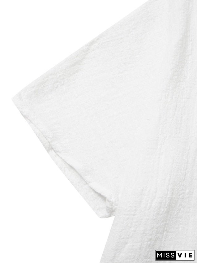 Women's Casual Dress Shirt Dress Cotton Linen Dress Mini Dress Blue Purple Pink Short Sleeve Pure Color Spring Summer V Neck Beach Basic Daily Weekend Loose Fit Linen S M L XL XXL 3XL