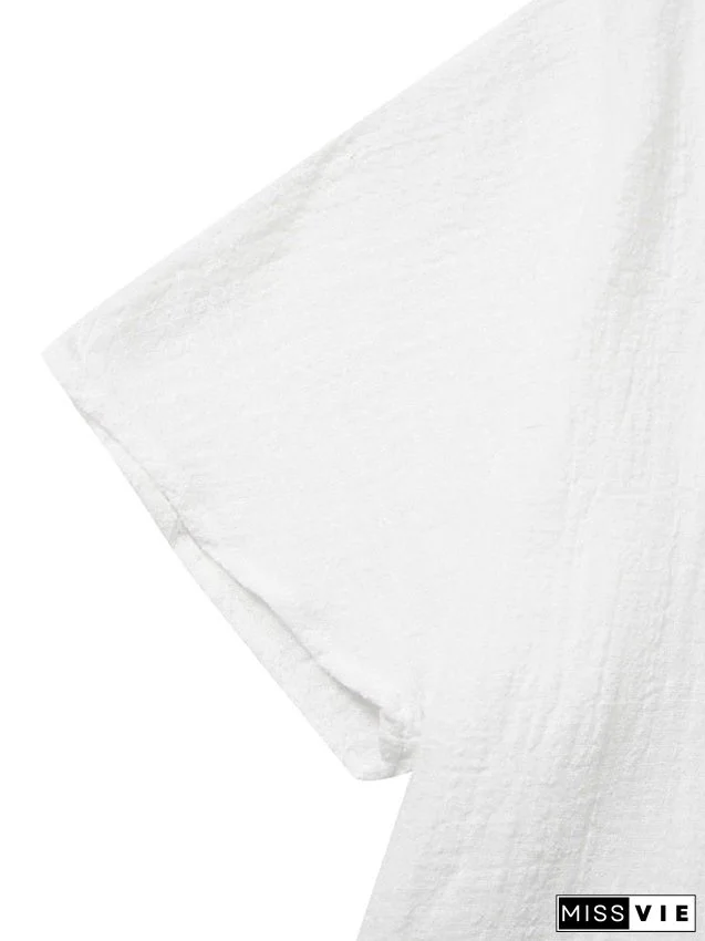 Women's Casual Dress Shirt Dress Cotton Linen Dress Mini Dress Blue Purple Pink Short Sleeve Pure Color Spring Summer V Neck Beach Basic Daily Weekend Loose Fit Linen S M L XL XXL 3XL