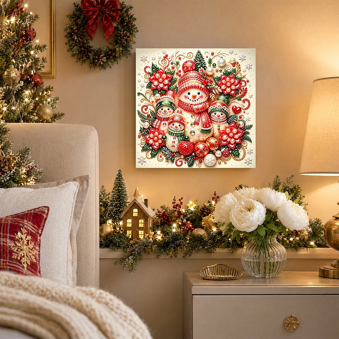 Framed Pearl Painting Snowman Christmas Wall Art 7.87x7.87in