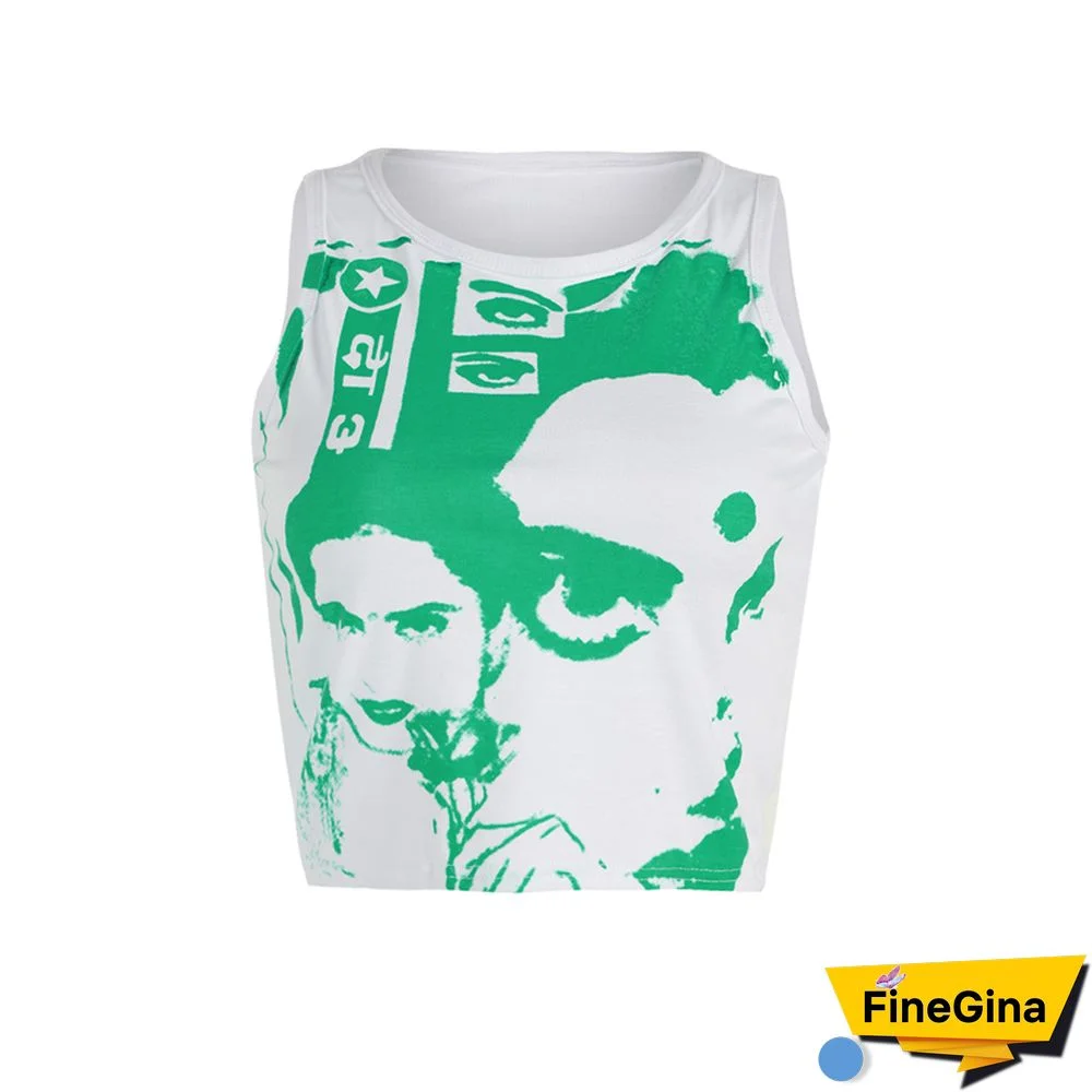 Gothic Portrait Print T-shirt Aesthetic Short Sleevle Sweats Tees Harajuku Streetwear White Crop Top Women Clothes