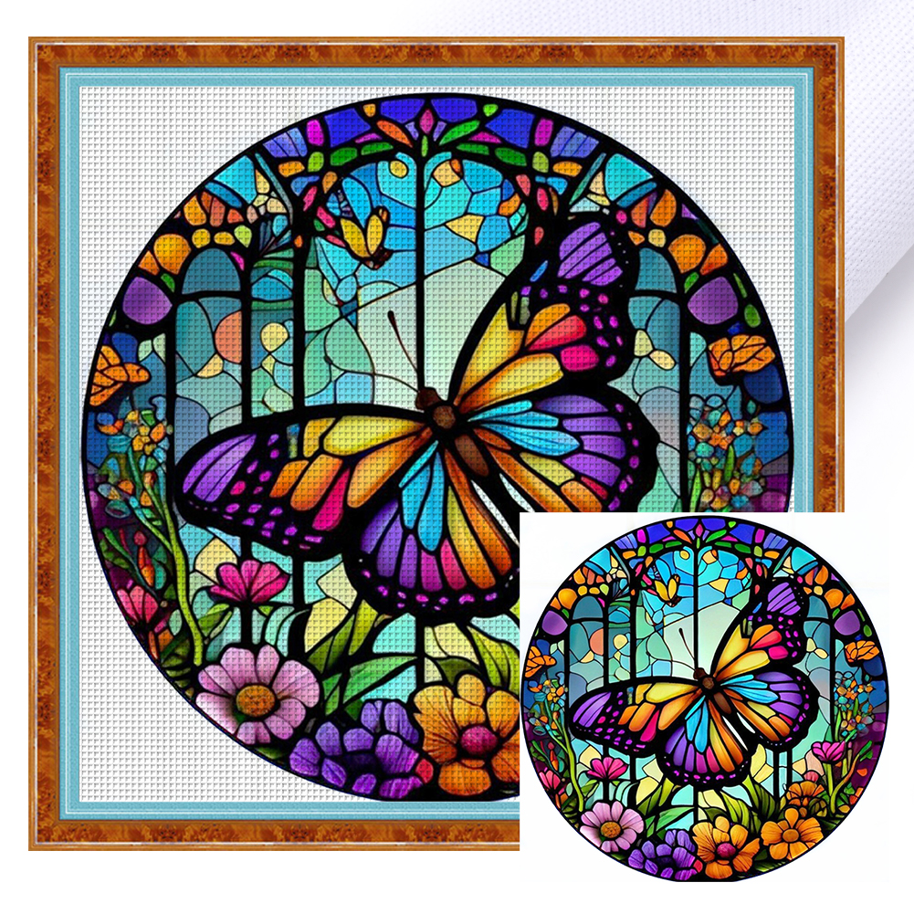 Stained Glass Butterfly Full 18CT Counted Canvas(20*20cm) Cross Stitch