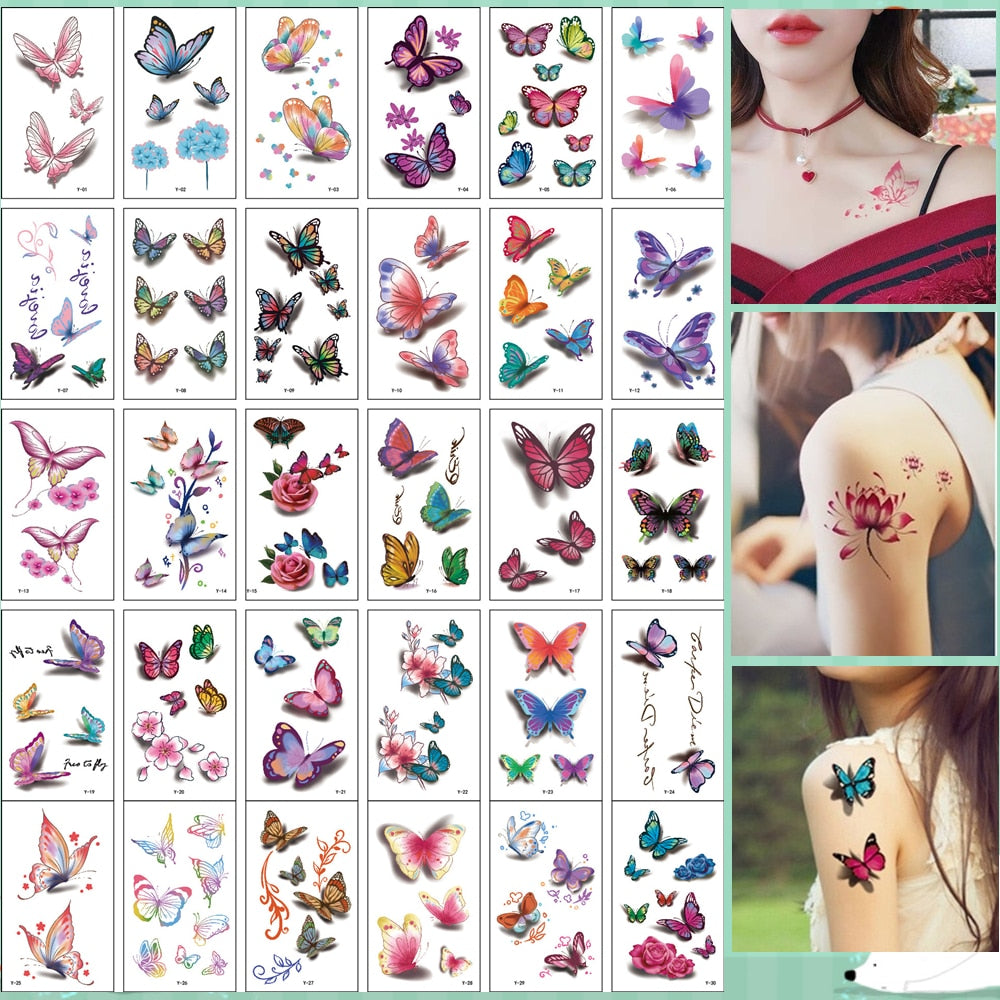 30Pcs/Set No Repeat Temporary Tattoo Stickers Waterproof Arm Clavicle ...