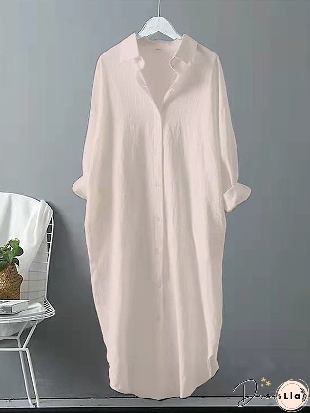 Plus Size Shirt Dress Casual Dress Shift Dress Solid Color Long Dress Maxi Dress Long Sleeve Button Shirt Collar Basic Outdoor Black White Spring Summer L XL XXL 3XL 4XL for Women