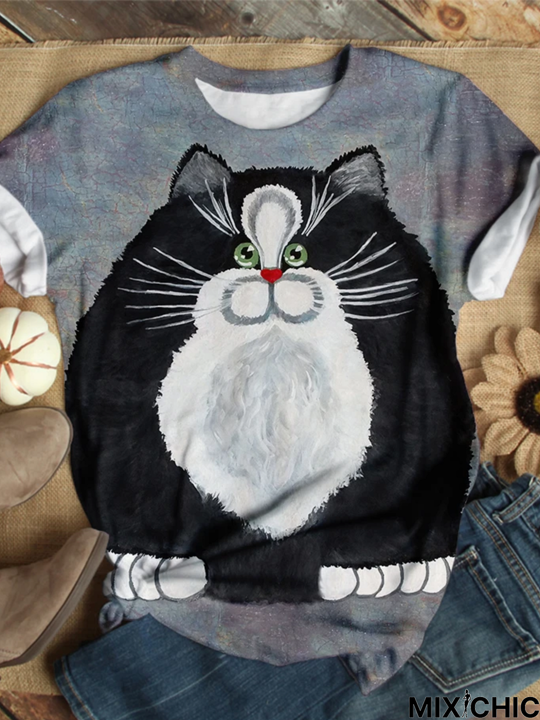 Printed Crew Neck Short Sleeve Casual T-shirt
