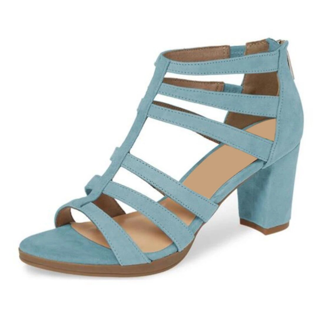 TAAFO Women's High Heel Sandals 6 Cm Suede Women's Shoes Zippered Sandals