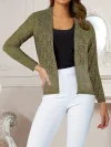 Long Sleeve Semi-Sheer Knitted Solid Color Cardigan - Elegant See-Through Open Front Top with Micro Elasticity and Regular Length - Perfect for Spring and Summer Womens Clothing