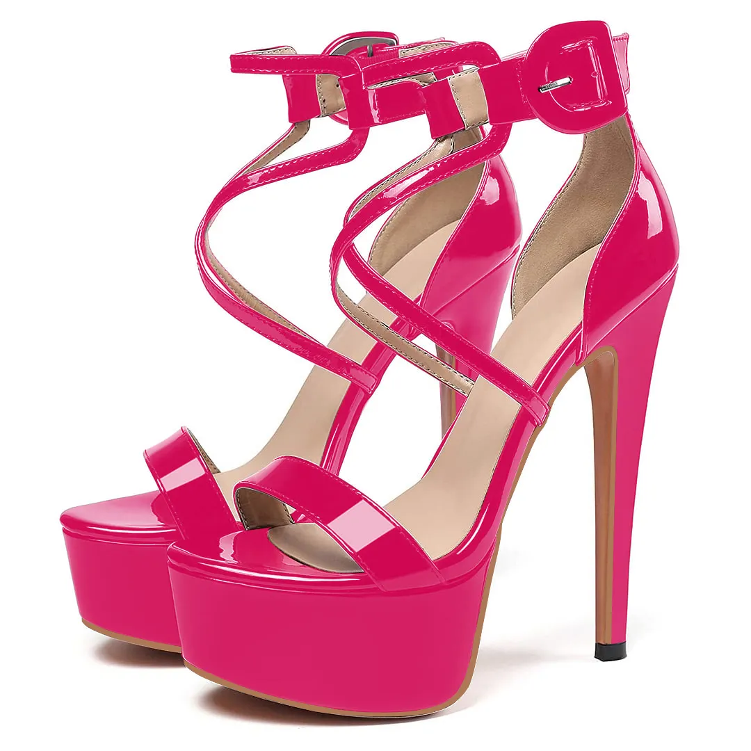15cm/5.9 inch Women's Platform Heels Open Toe Stilettos Ankle Crisscross Straps  Print Sandals