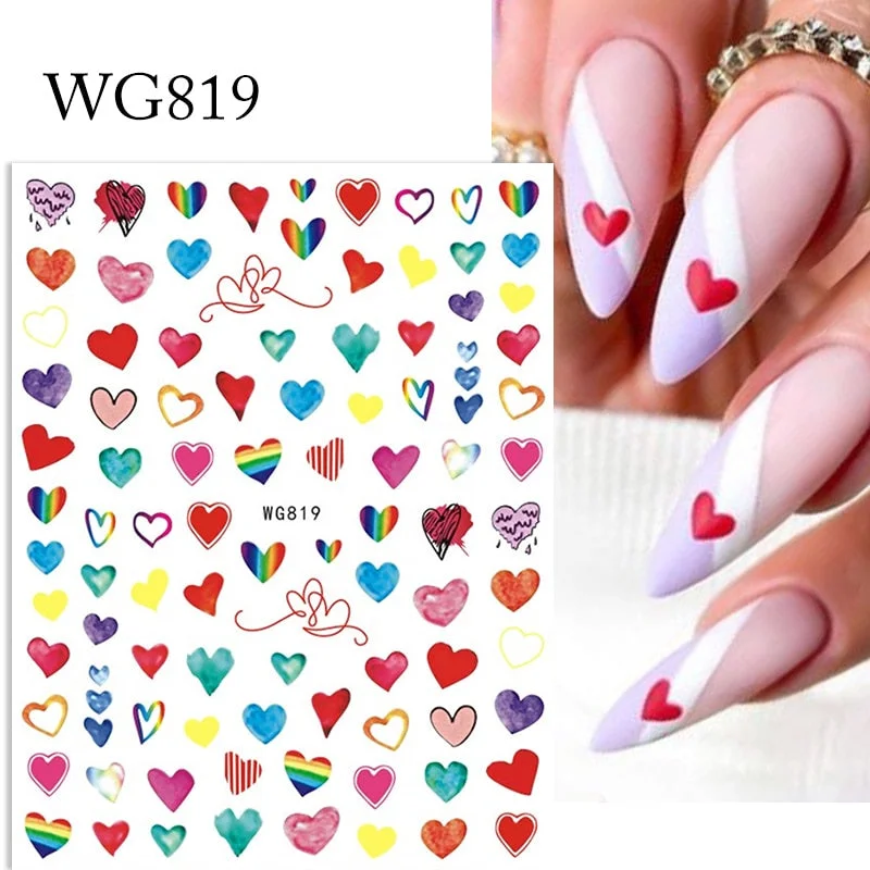 1PC 3D Nail Stickers Heart Love Self-Adhesive Slider Letters Nail Art Decorations Valentine's Day Decals Manicure Accessories