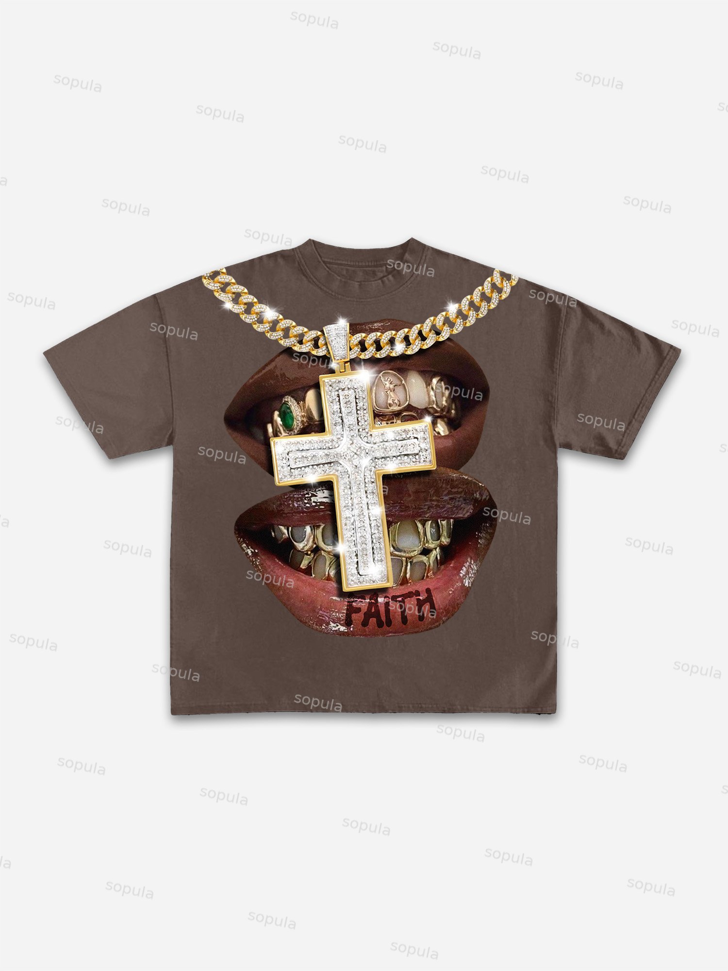 Faith Cross Diamond Necklace Lips Graphic Cotton T-shirt - Sopula｜Premium Graphic Tees & Graphic Clothing