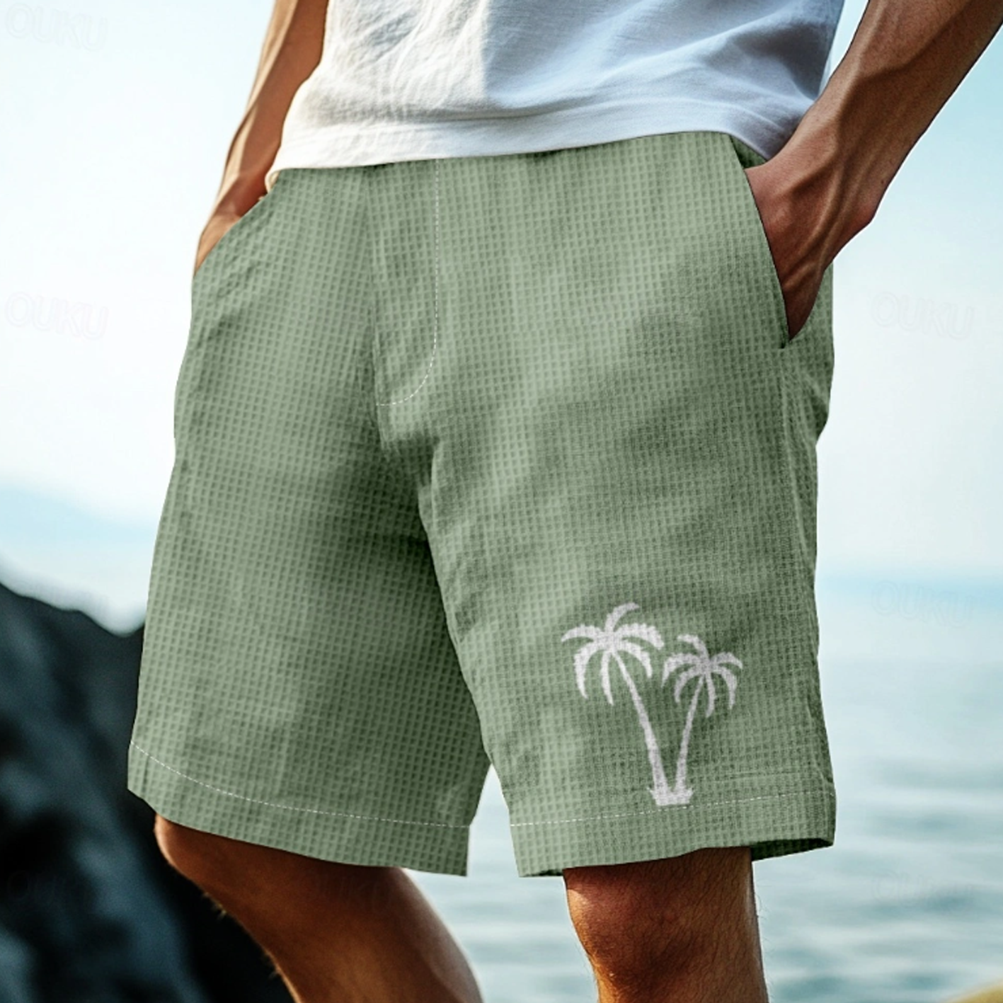 Men's Casual Palm Tree Embroidered Shorts For Summer