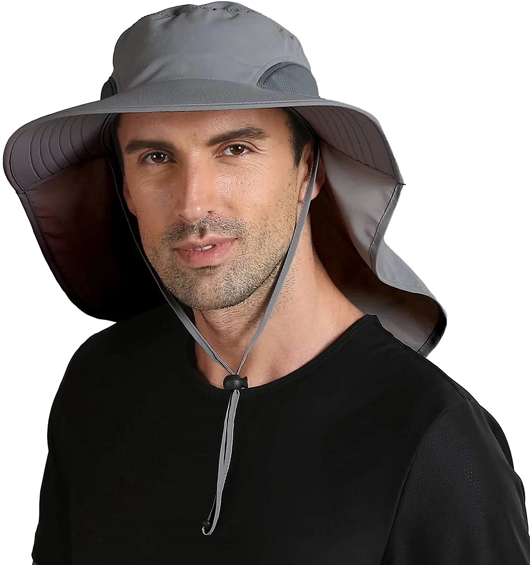 Outdoor Large Brim Fishing Hat with Neck Cover UPF 50+ Mesh Sun Hats