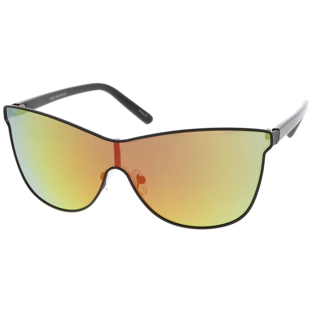 Futuristic Horn Rimmed Colored Mirror Mono Lens Cat Eye glasses 65mm