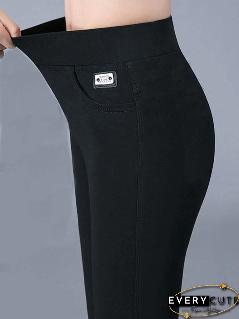 Casual Plain Autumn Jersey Mid Waist Standard Slim fit Pants Long Regular Size Leggings for Women