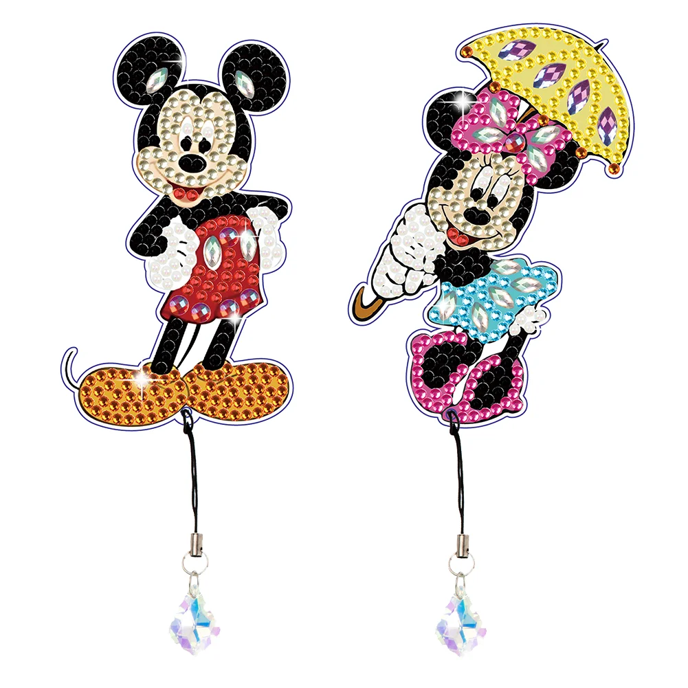 2Pcs Special Shape Mickey Mouse Diamond Art Bookmark with Crystal Pendant