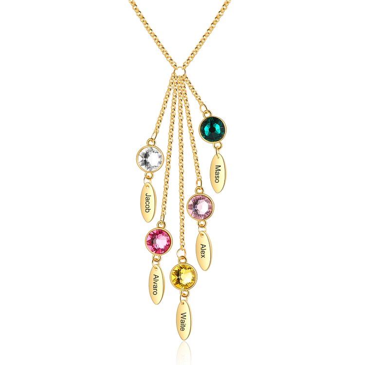 Collar con 5 nombres y 5 piedras de nacimiento para ella