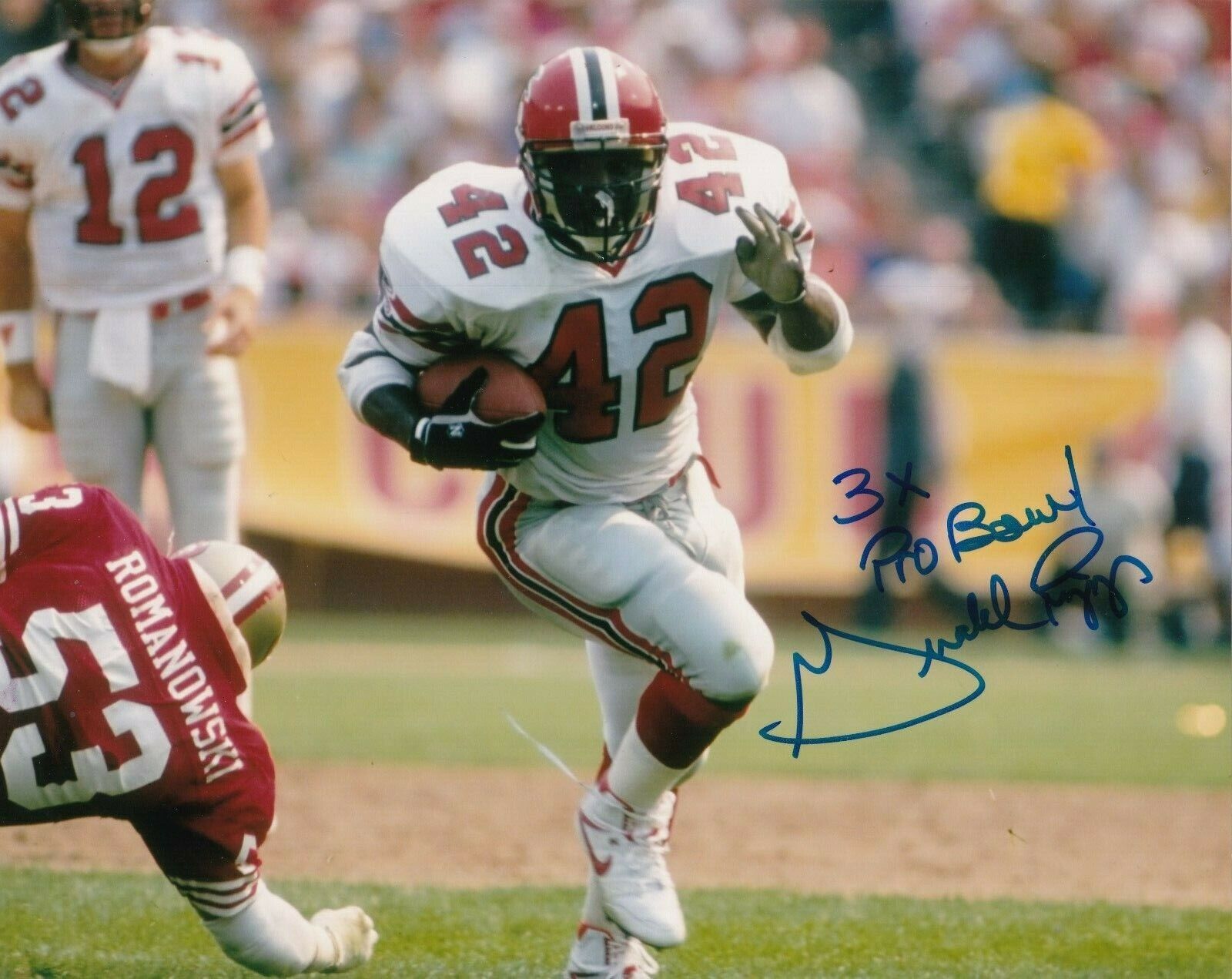 GERALD RIGGS ATLANTA FALCONS 3 X PRO BOWL ACTION SIGNED 8x10 Photo Poster painting