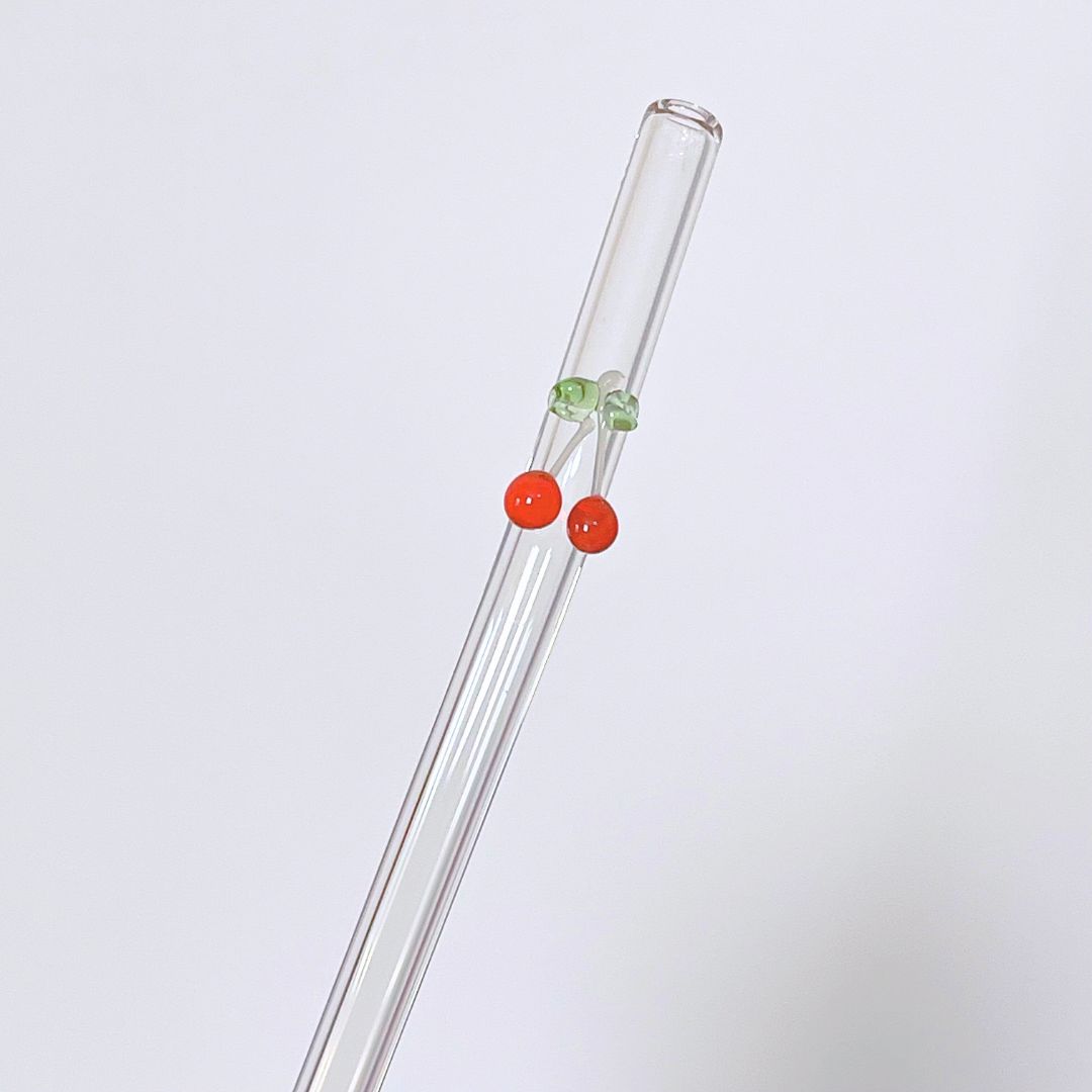 Maneifurui™ Cherry Reusable Glass Drinking Straw