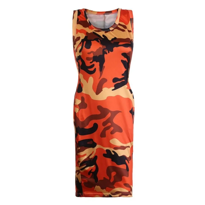 2023 New Summer Fashion Women  Tank Dress Slim Casual Camouflage Military O-Neck Print Splice Empire Dresses Vestidos