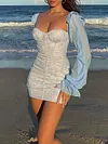 Square-Neck Puff Sleeves Contrast Color Floral Print Sexy Slim Mini Dress