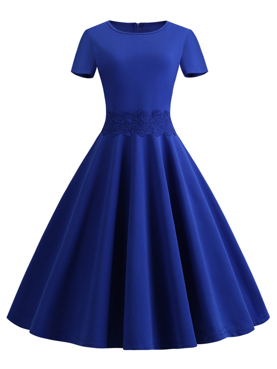 Swing Dress Short Sleeve Solid Color 1950s Dress