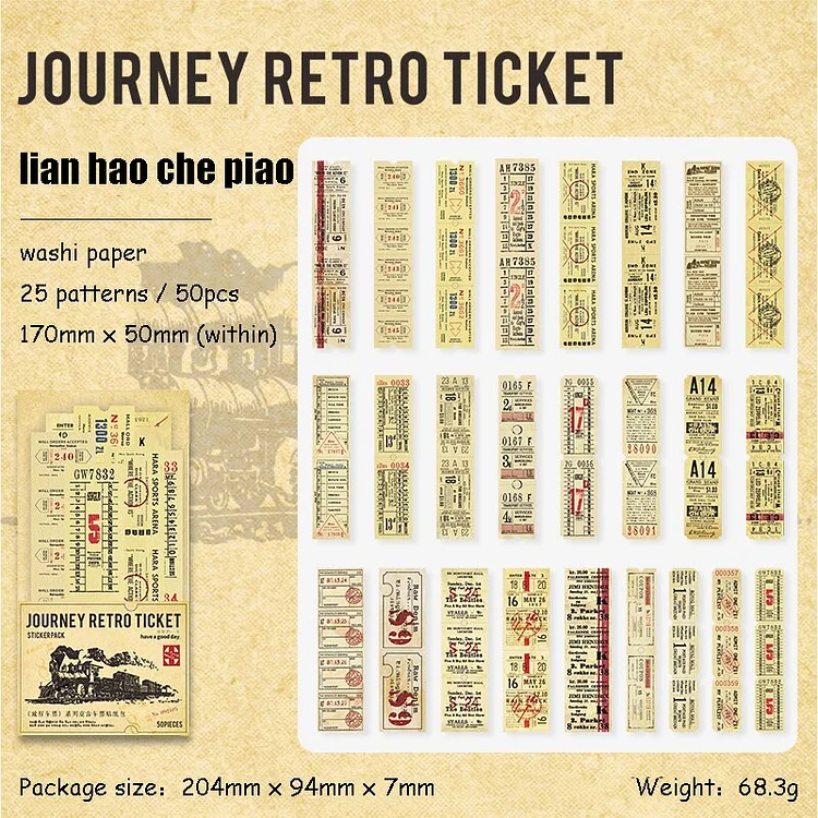 Journalsay 50 Sheets Vintage Strip Bill Receipt Washi Sticker Pack DIY Junk Journal Decoration Collage Stickers