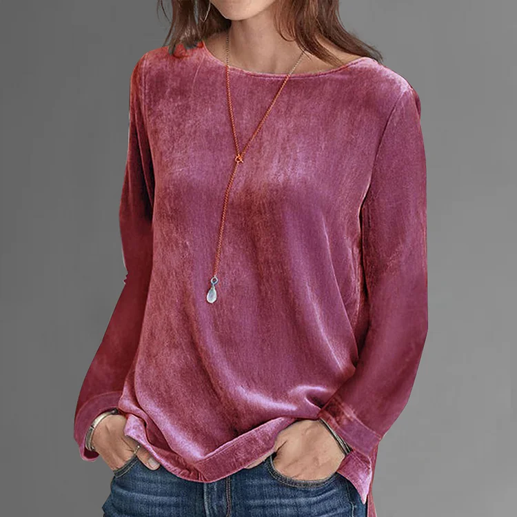 Casual Round Neck Long Sleeve Solid Velvet Sweatshirt