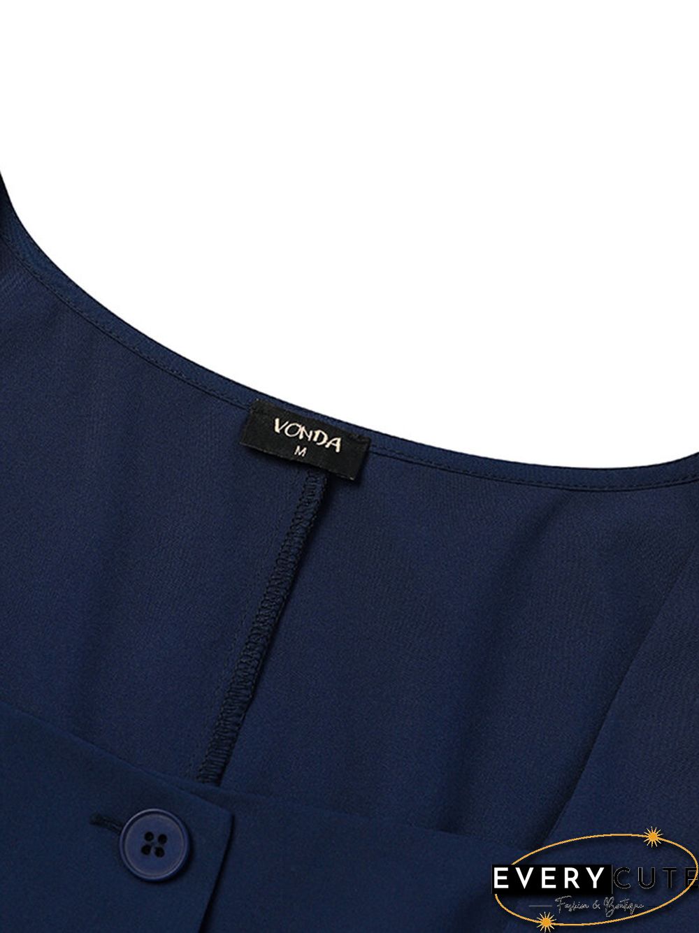 Pocket Details Square Collar Buttons Up Sleeveless Suit