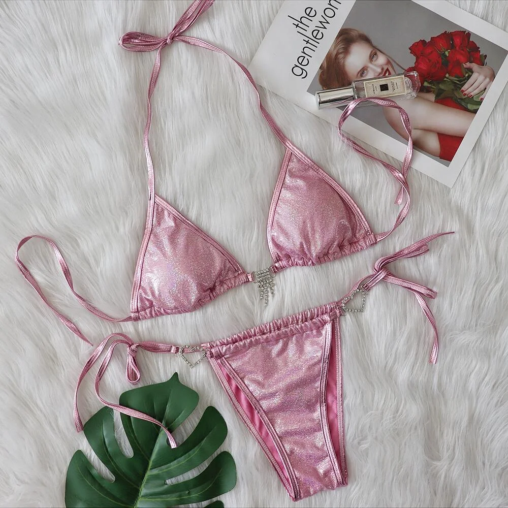 Brownm Brownm 2023 New Ins Web Celebrity Female Swimsuit Sexy Love Crystal Diamond Tassel Swimsuit