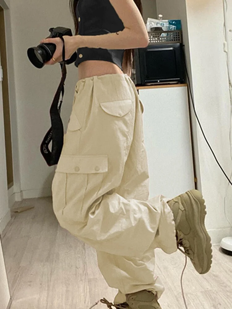 Jacuqeline 2022 Casual Drawstring y2k Pants Cargo Women Low Waist Loose Baggy Joggers Trousers harajuku Wide Leg Sweatpants