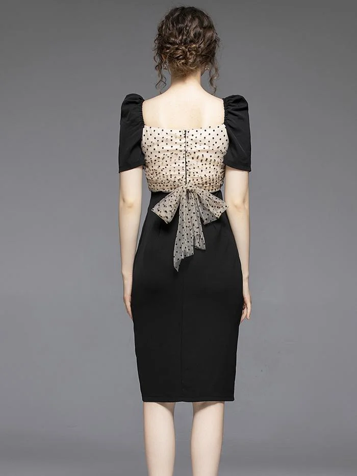 Sexy Polka Dot Mesh Bowknot Dress