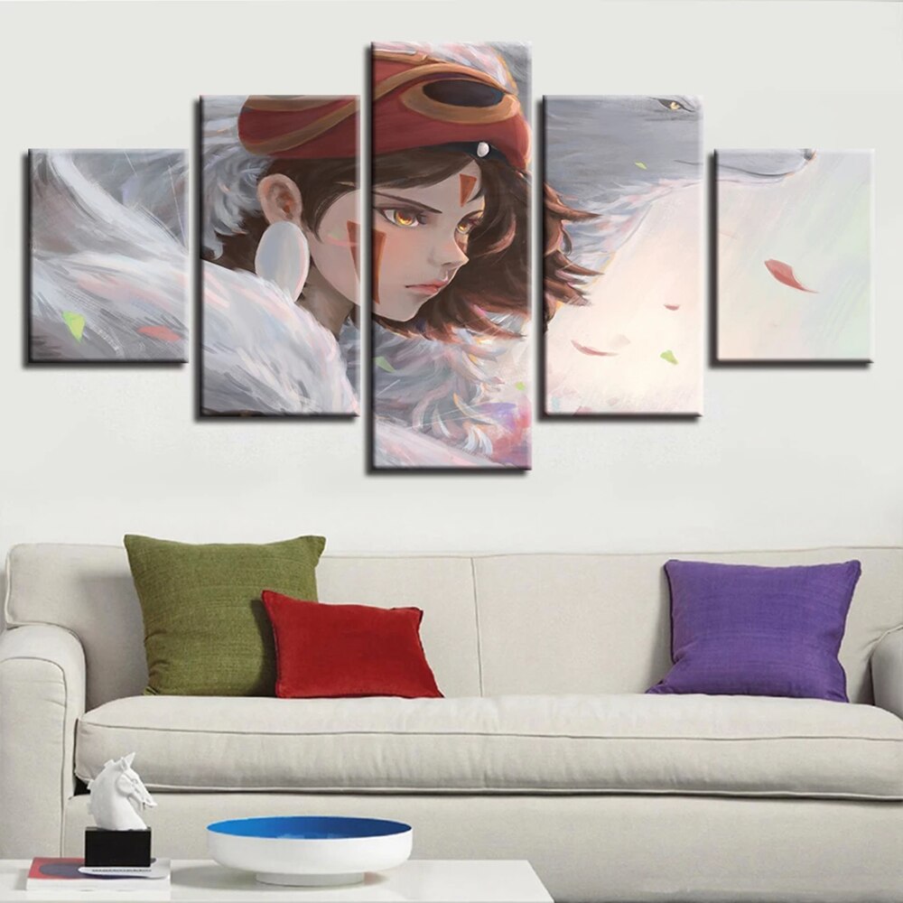 5 Pieces Wall Art Canvas Painting Anime Character Poster Mononoke Modern Home Decoration Modular Living Room Bedroom Pictures