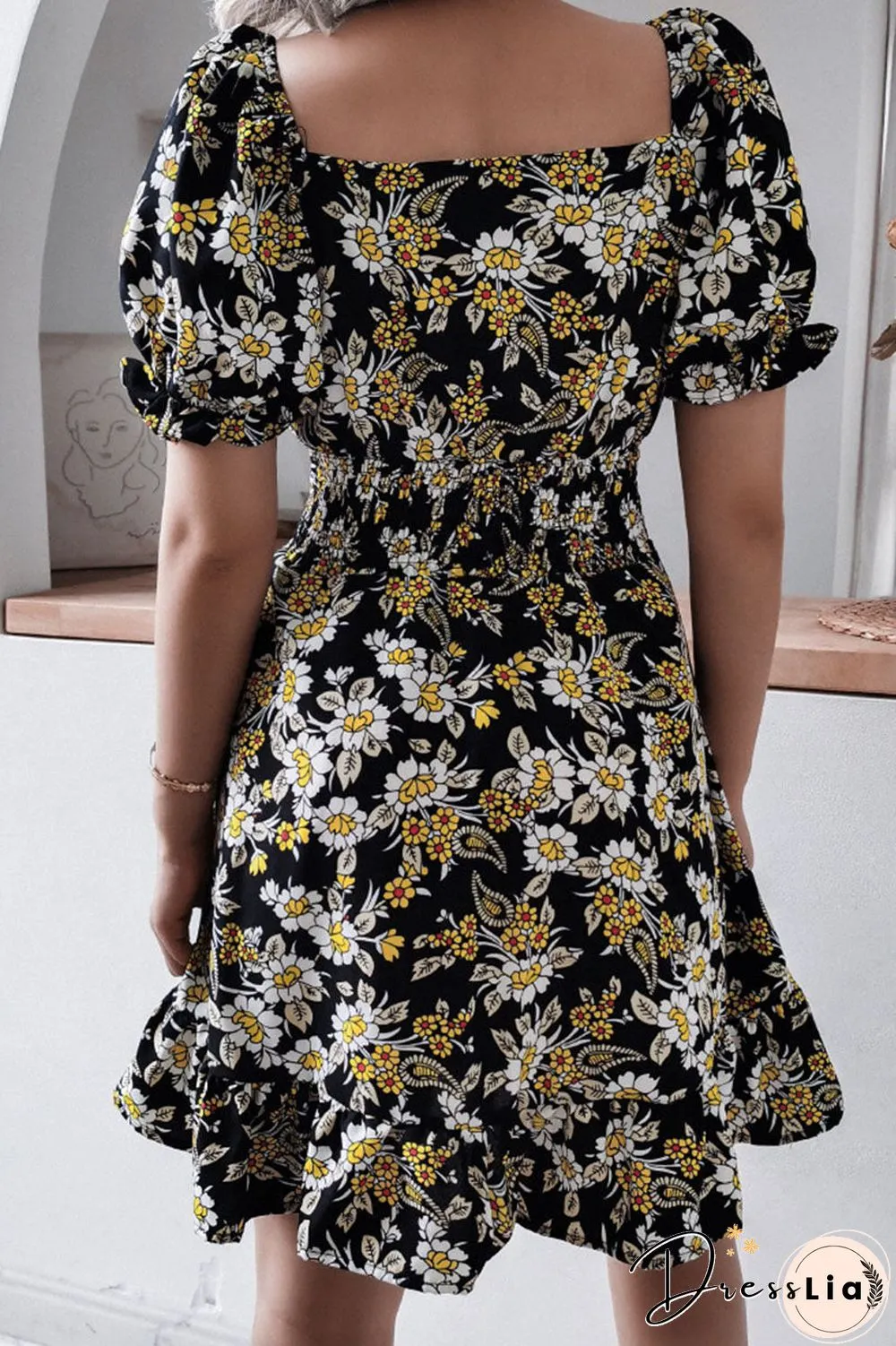 Fashion Casual Print Split Joint Square Collar A Line Dresses